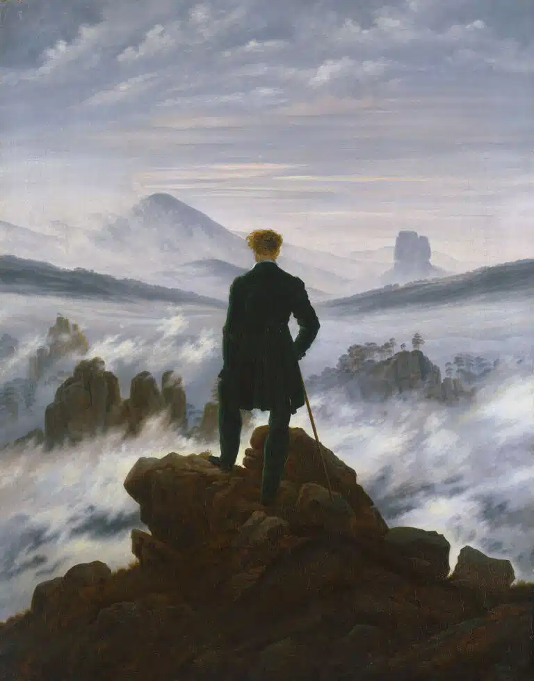 Gemälde von Caspar David Friedrich mit dem Titel: »Wanderer über dem Nebelmeer«, geschaffen um 1817