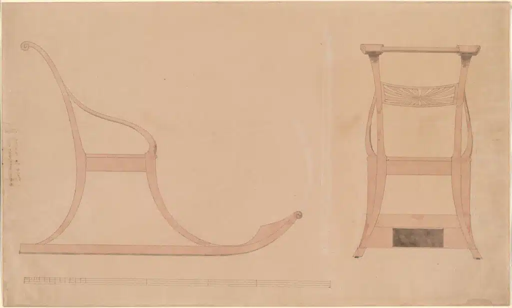 Zeichnung von Caspar David Friedrich mit dem Titel: »Stuhlschlitten«, geschaffen 1817/18